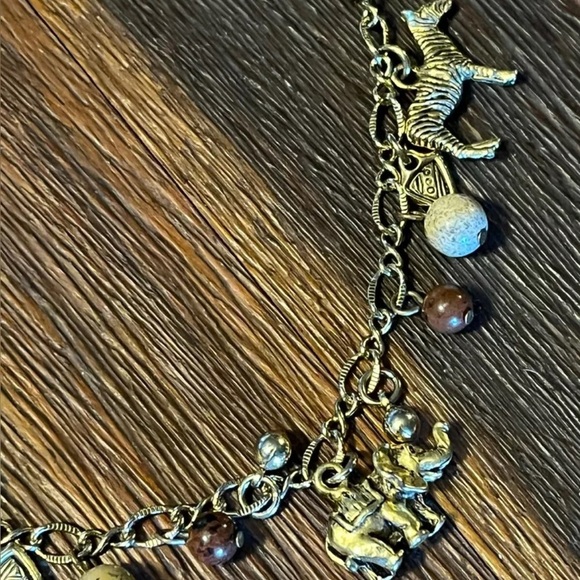 African Safari Charm Necklace with Genuine Stones Elephant Zebra Tiger - Picture 3 of 12